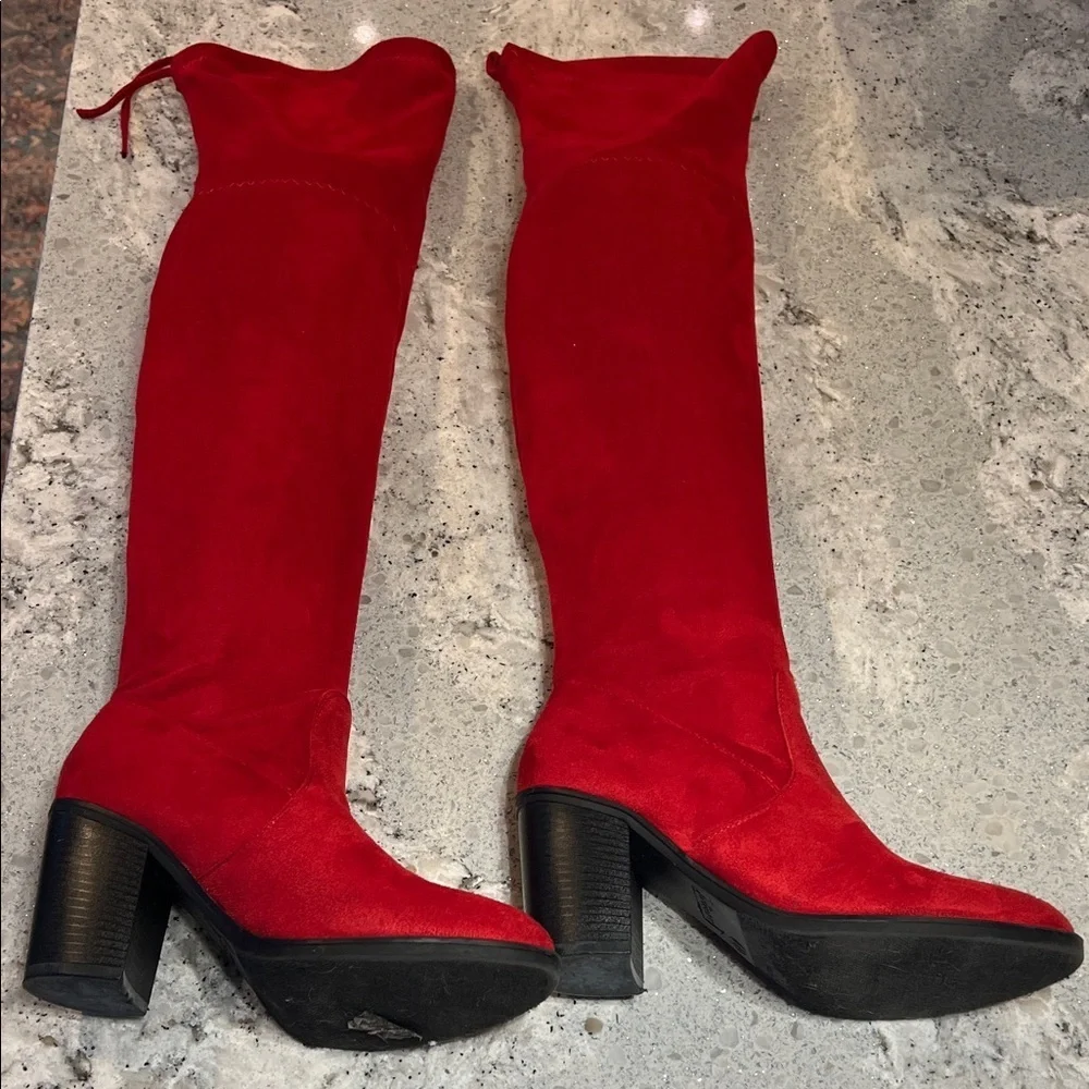 Red Suede Over-the-Knee Boots Size 6.5